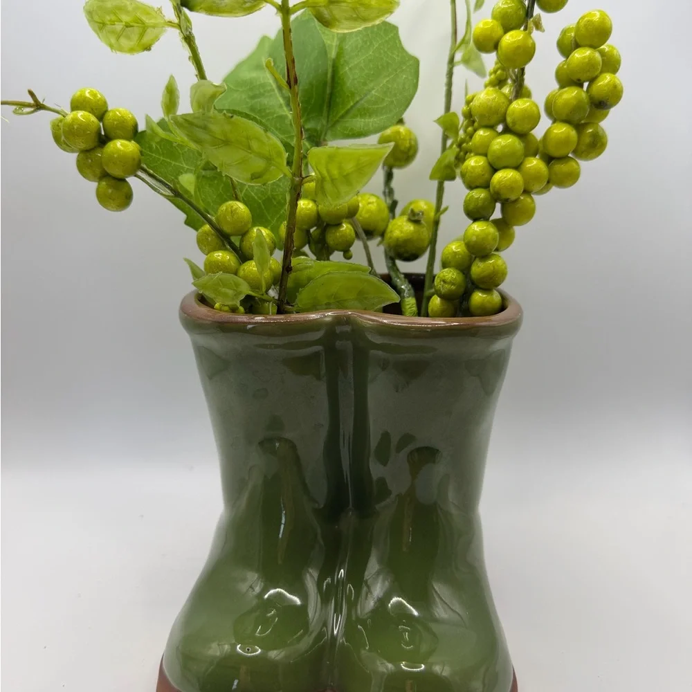 Eddie Bauer Olive Green Boot Planter with Faux Greenery - Picture 9 of 16